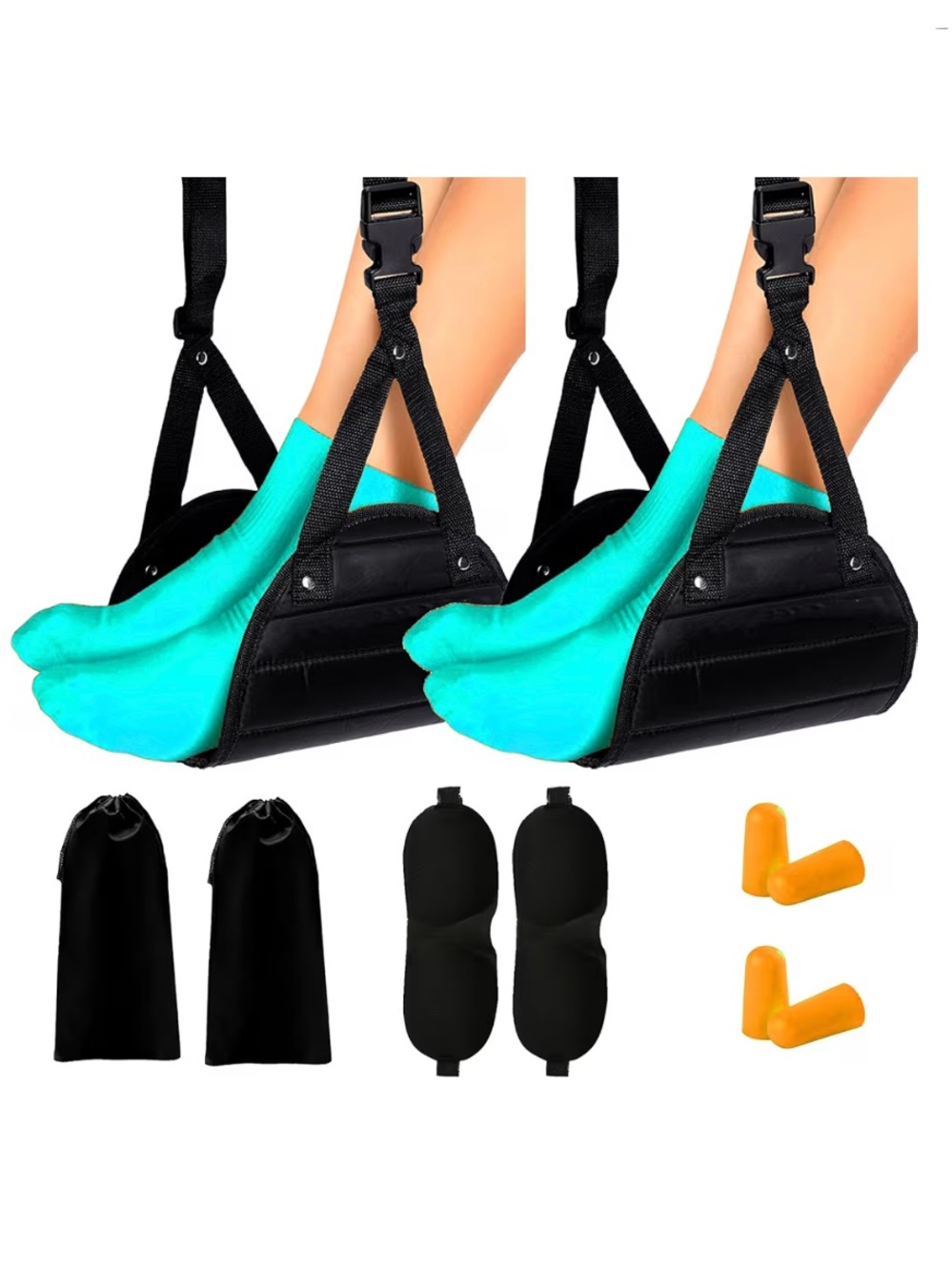 Airplane Foot Hammock w/ eye mask & earplugs for Plane Travel